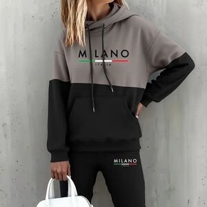 Milano Colorblock Hoodie & Joggers Set - Black + Oatmeal Gray